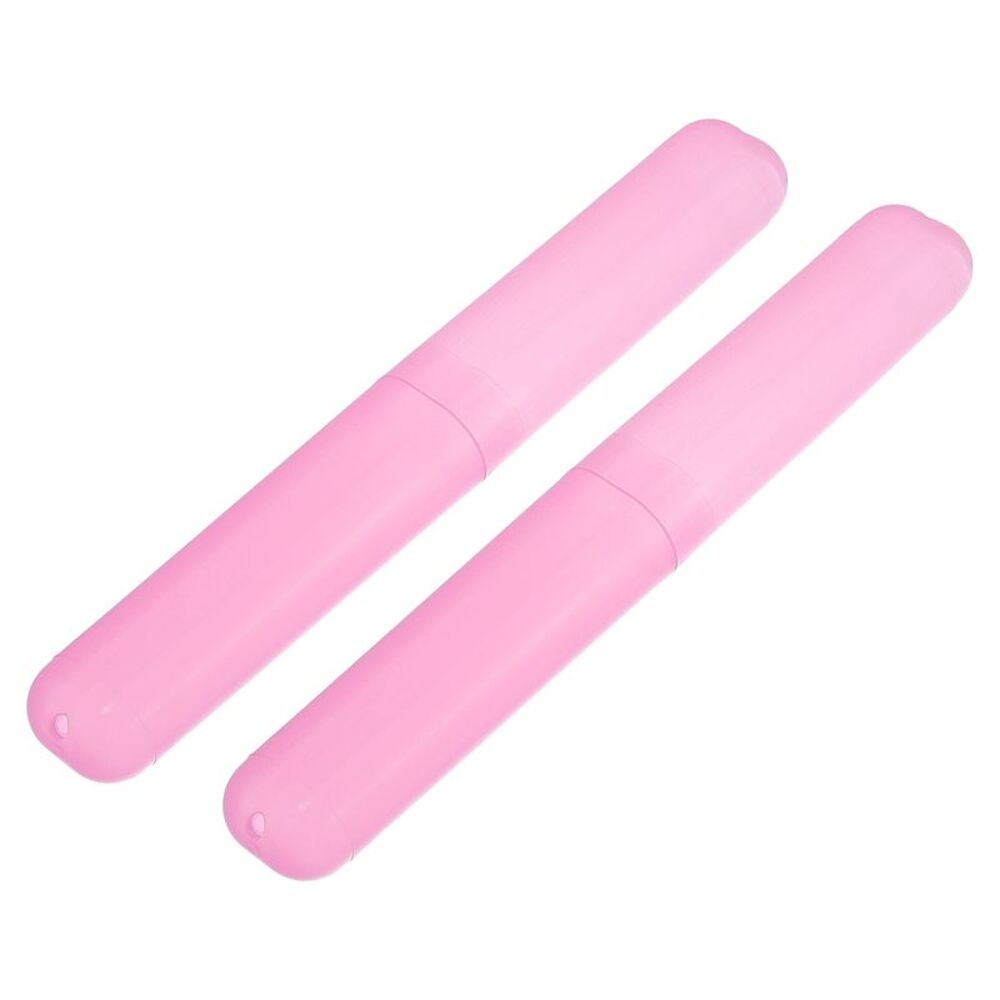 2 Pcs Plastic Lightweight Traveling Toothbrush Holders Case, Pink, 7.48"x1.06"